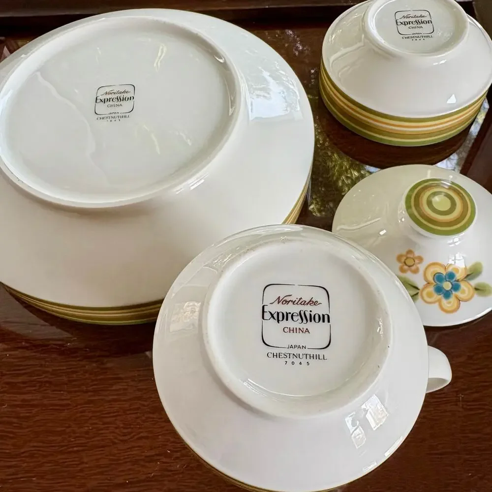 Noritake Chestnuthill Floral Stoneware Bowl, Creamer, and Sugar Set Vintage
